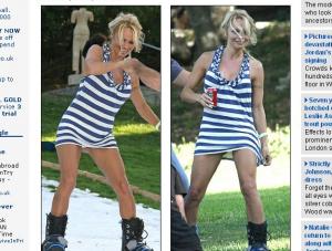 Pamela Anderson w mini na snowboardzie