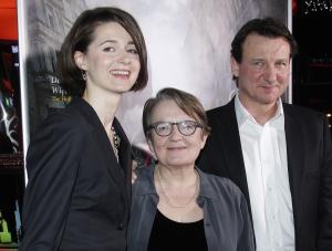Agnieszka Grochowska, Agnieszka Holland i Robert Więckiewicz na warzawskiej premierze "W ciemności"