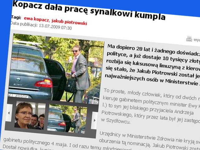 Super Express:Minister Kopacz zatrudniła syna znajomego